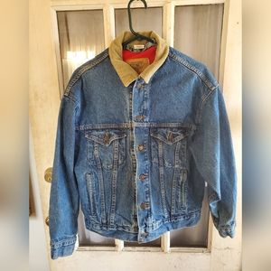 Vintage International Denim Wolf Decal Jacket with Corduroy Accents